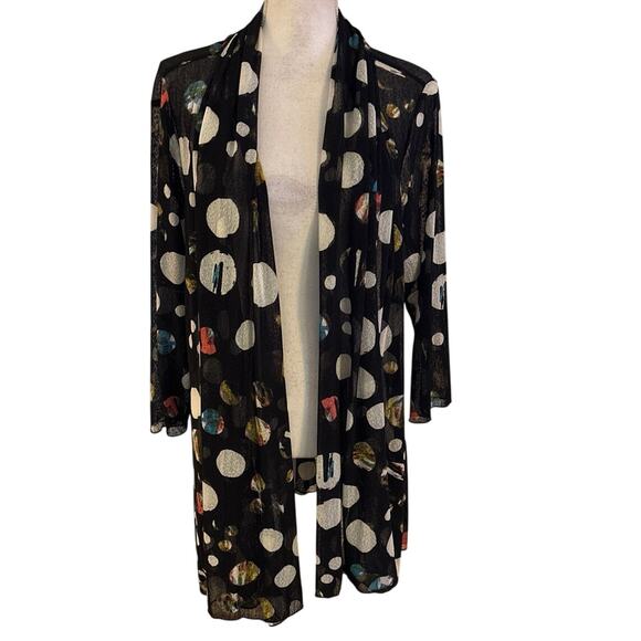 Ali Miles Sweaters - Ali Miles Plus Size 1X Mesh Open Front Cardigan Dot Print Art To Wear Artsy
